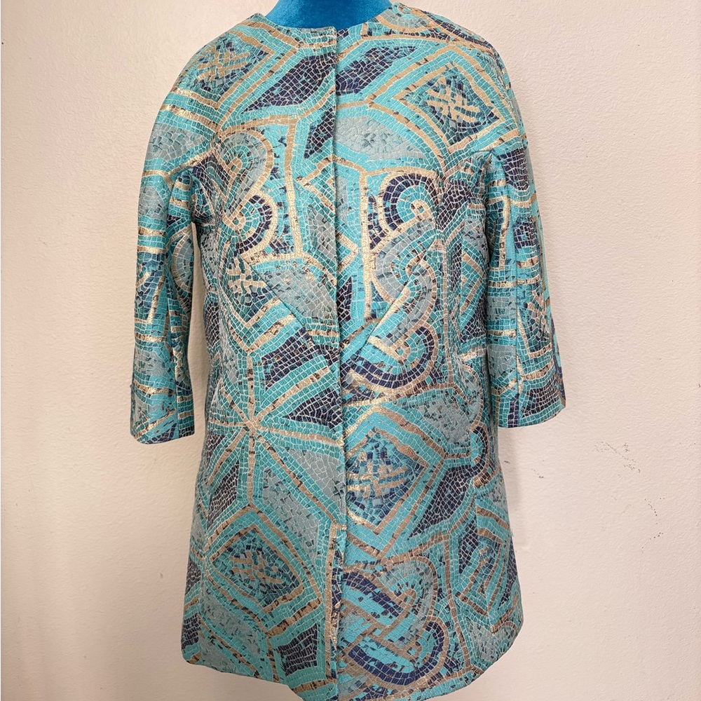 Chico's Turquoise and Gold Patterned Jacket